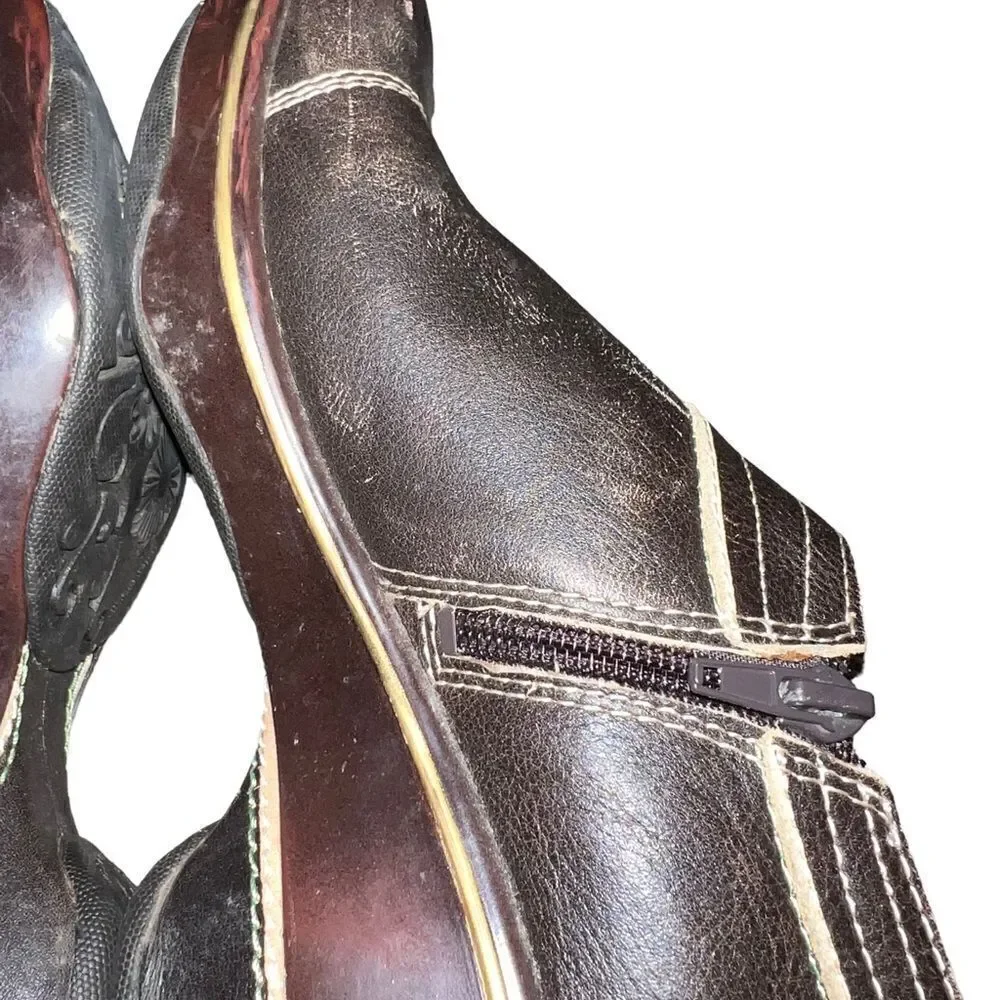 Jambu‎ brown leather block heel and side zip booties women's size 7.5